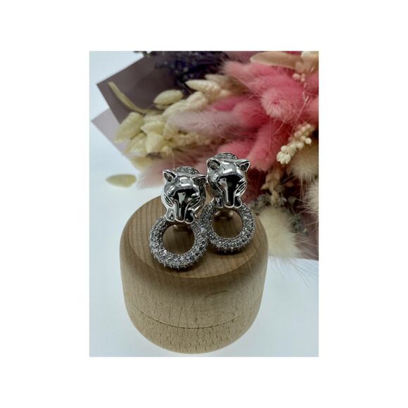 Amazon.com: Santuzza Panther Earrings 925 Sterling Silver  925 Sterling Silver CZ \